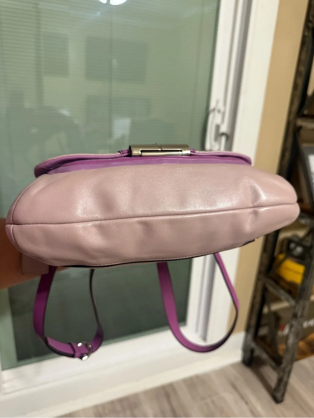 Coach Pink Leather Shoulder Bag with Purple Trim